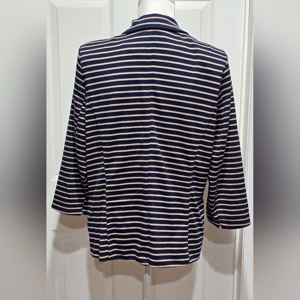 Joan Rivers Tan & Navy Blue Striped Ponte Knit Blazer Jacket - Picture 5 of 10